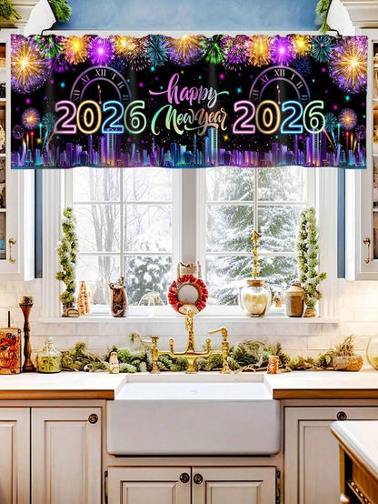 Santa Claus & Snowman Christmas Curtain Valance, 1–2 Piece Polyester Window Decor with Rod Pocket for Kitchen, Living Room or Bedroom