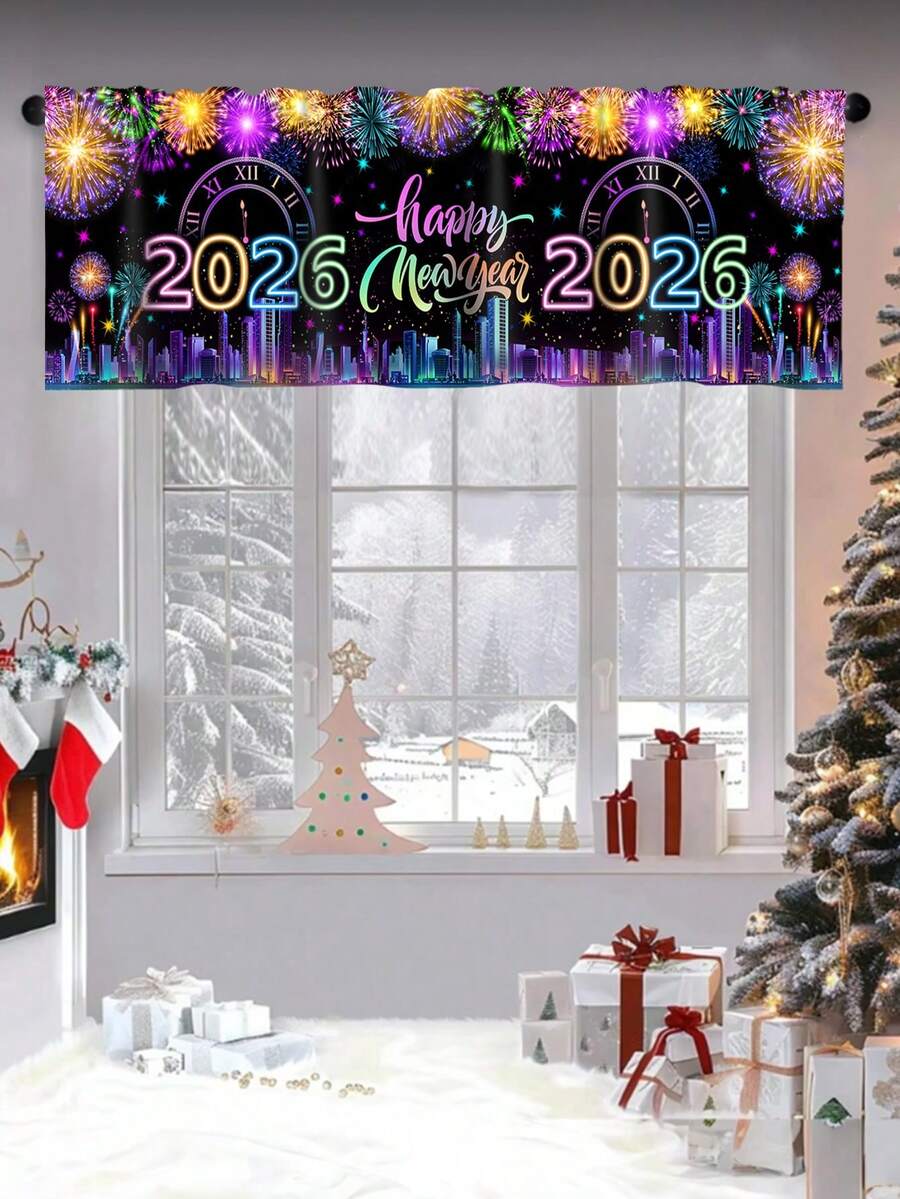 Santa Claus & Snowman Christmas Curtain Valance, 1–2 Piece Polyester Window Decor with Rod Pocket for Kitchen, Living Room or Bedroom