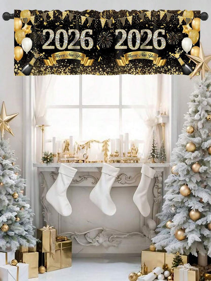 Santa Claus & Snowman Christmas Curtain Valance, 1–2 Piece Polyester Window Decor with Rod Pocket for Kitchen, Living Room or Bedroom