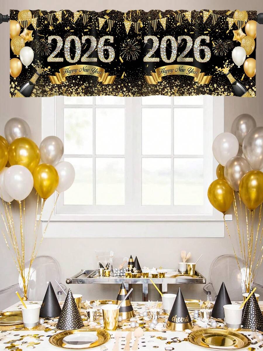 Santa Claus & Snowman Christmas Curtain Valance, 1–2 Piece Polyester Window Decor with Rod Pocket for Kitchen, Living Room or Bedroom