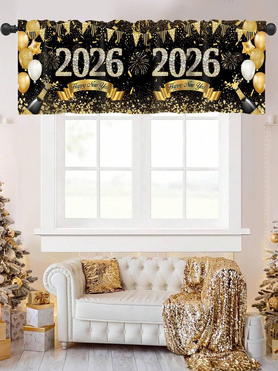 Santa Claus & Snowman Christmas Curtain Valance, 1–2 Piece Polyester Window Decor with Rod Pocket for Kitchen, Living Room or Bedroom