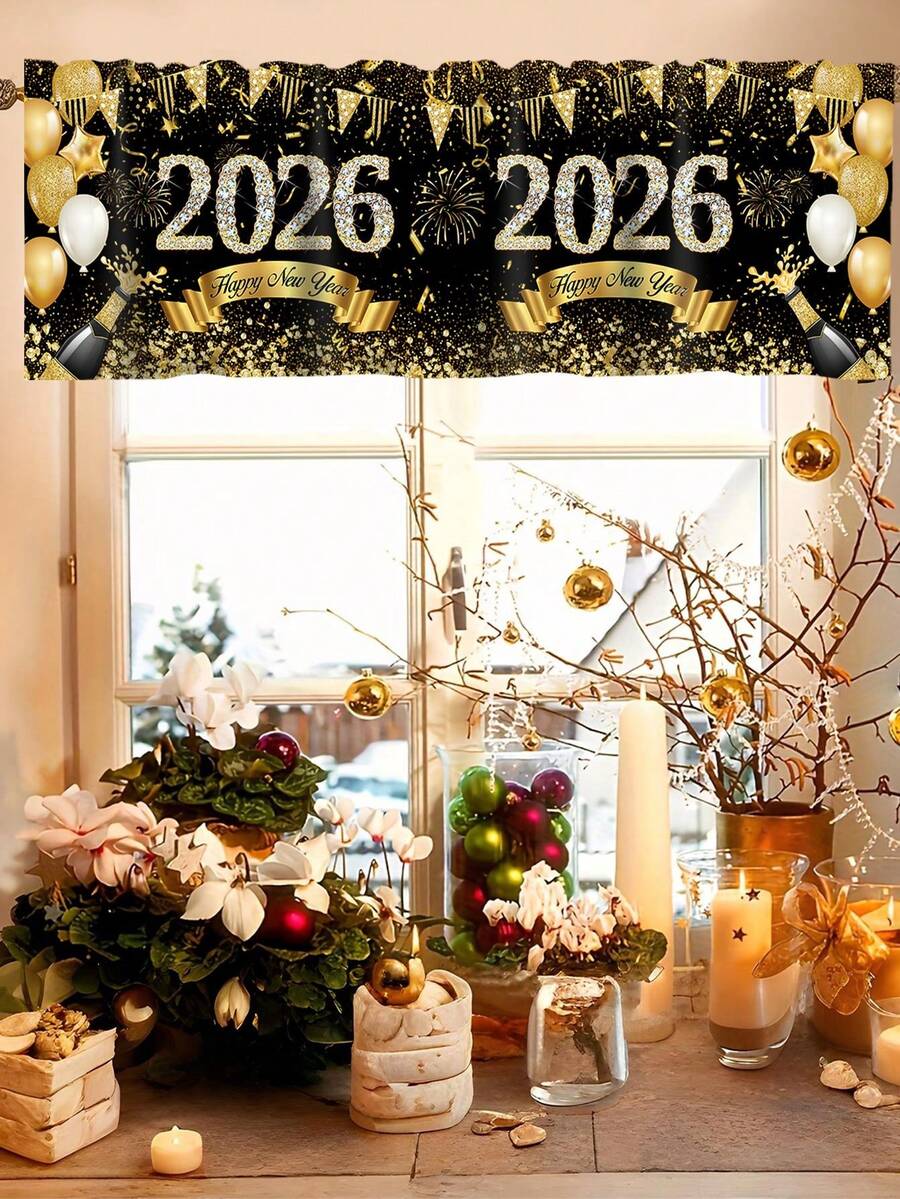 Santa Claus & Snowman Christmas Curtain Valance, 1–2 Piece Polyester Window Decor with Rod Pocket for Kitchen, Living Room or Bedroom