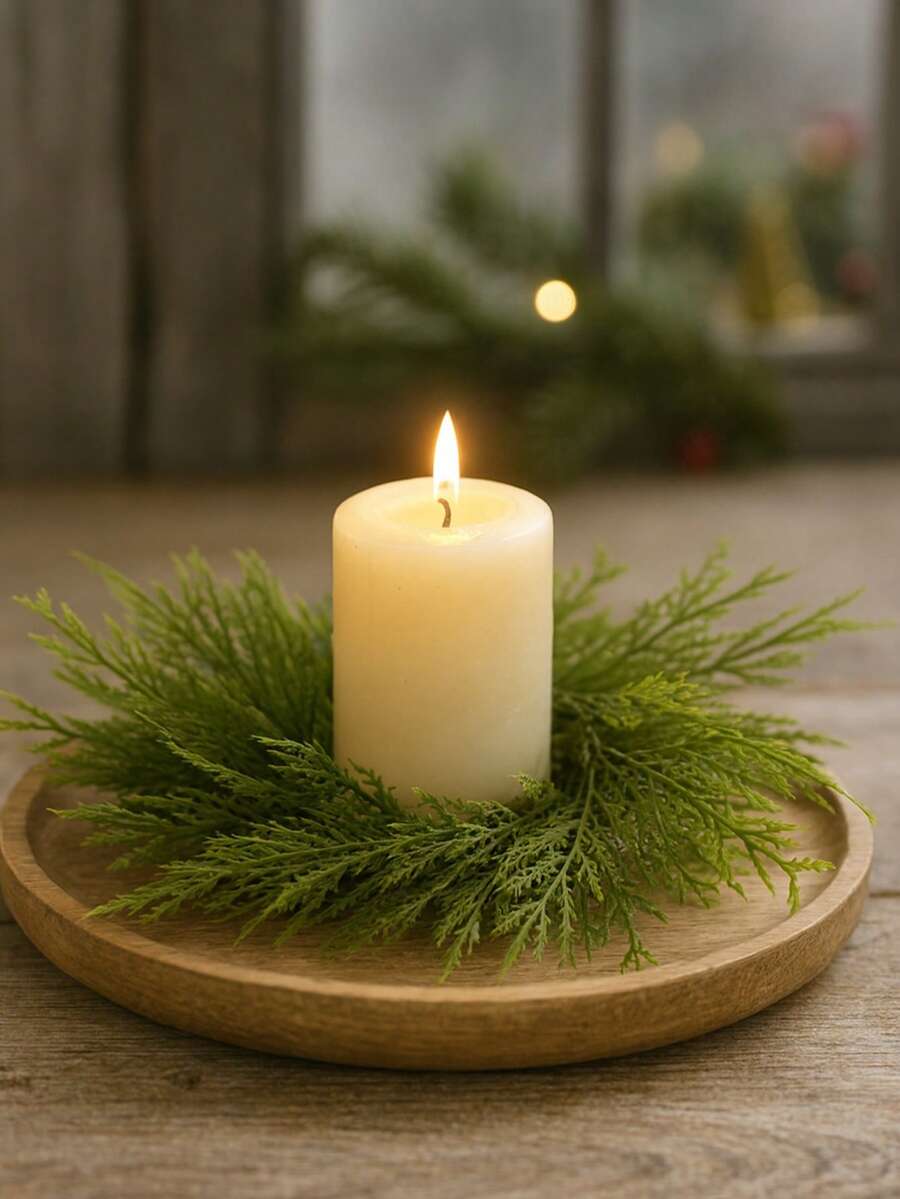 Christmas Candle Ring Holder with Red Flowers, Gold Berries & Greenery, Holiday Table Centerpiece