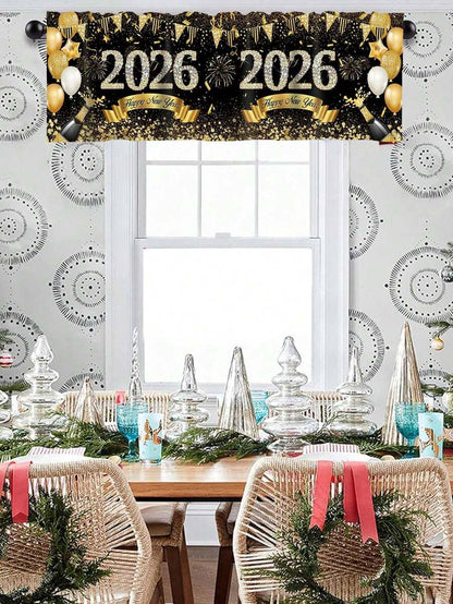 Santa Claus & Snowman Christmas Curtain Valance, 1–2 Piece Polyester Window Decor with Rod Pocket for Kitchen, Living Room or Bedroom