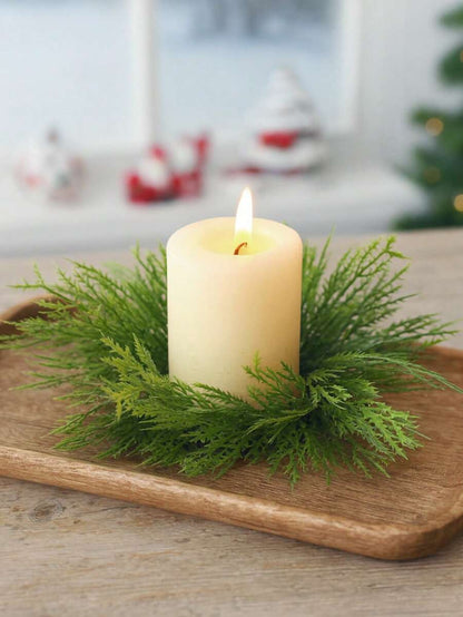 Christmas Candle Ring Holder with Red Flowers, Gold Berries & Greenery, Holiday Table Centerpiece