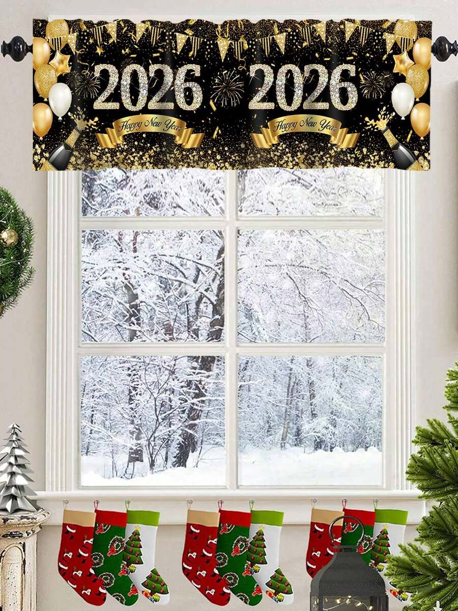 Santa Claus & Snowman Christmas Curtain Valance, 1–2 Piece Polyester Window Decor with Rod Pocket for Kitchen, Living Room or Bedroom