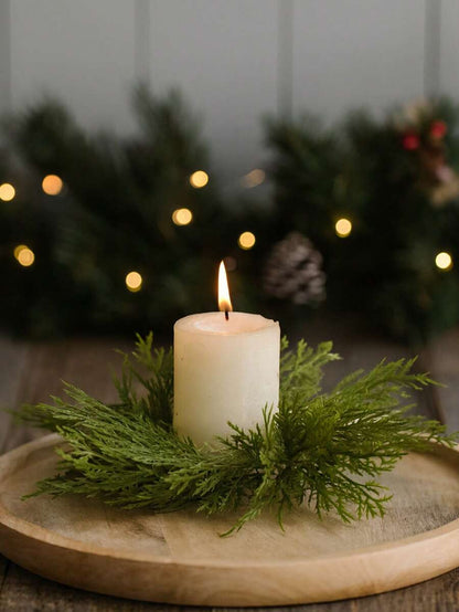 Christmas Candle Ring Holder with Red Flowers, Gold Berries & Greenery, Holiday Table Centerpiece
