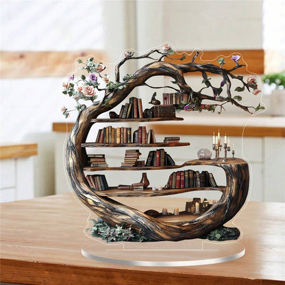 2D Tree of Life Acrylic Decor with Wooden Base, Modern Forest Desktop Ornament & Organizer for Living Room, Office or Bedroom, Unique Gift Idea (1pc)