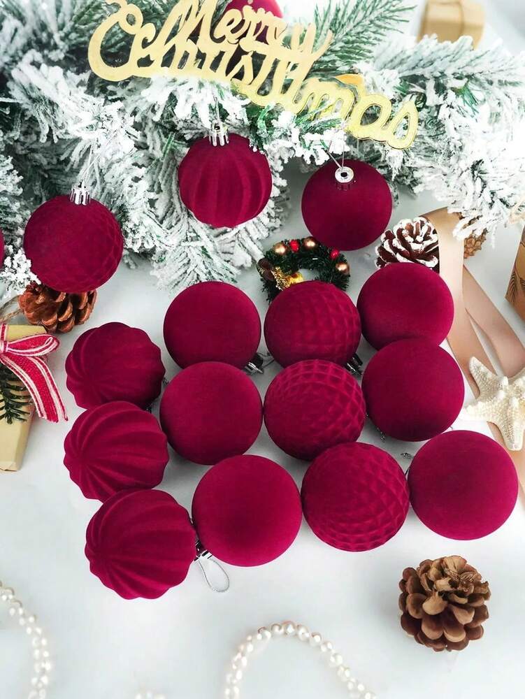 16pcs Velvet Christmas Ball Ornament Set, 2.8" Shatterproof Decorative Foam Spheres, Elegant Holiday Tree Decorations for Home Decor
