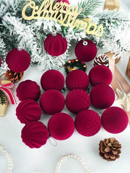 16pcs Velvet Christmas Ball Ornament Set, 2.8" Shatterproof Decorative Foam Spheres, Elegant Holiday Tree Decorations for Home Decor
