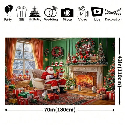 2D Polyester Christmas Party Background Banner, Snow and Ornament Design, Ideal for Homes, Walls, and Holiday Photoshoots