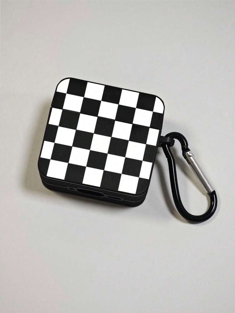 Checkerboard AirPods Case, Black Retro Check Cover with Metal Hook, Compatible with AirPods 1/2/3/Pro/Pro 2, Protective Stylish Design