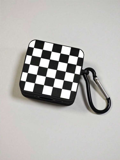 Checkerboard AirPods Case, Black Retro Check Cover with Metal Hook, Compatible with AirPods 1/2/3/Pro/Pro 2, Protective Stylish Design