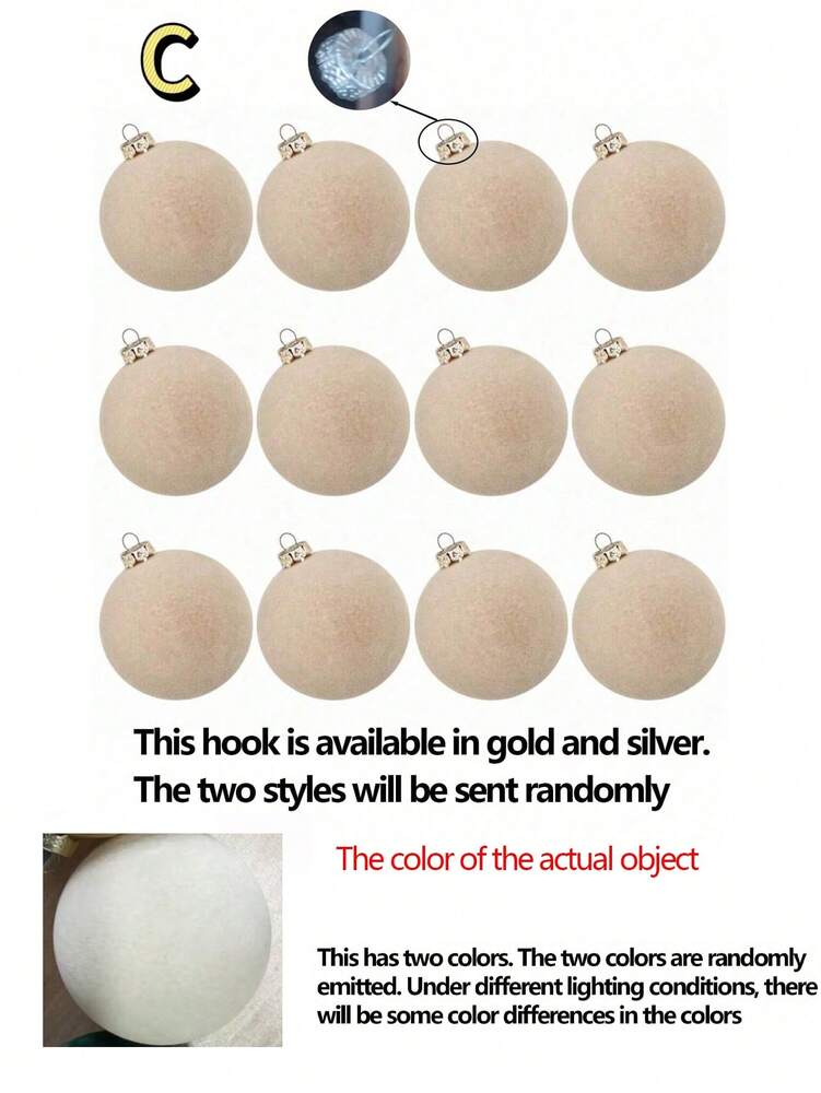 12pcs Velvet Flocked Christmas Decoration Balls, Drop-Proof Plastic Ornaments, Elegant Tree Baubles for Parties, Birthdays, or Holiday Photoshoots