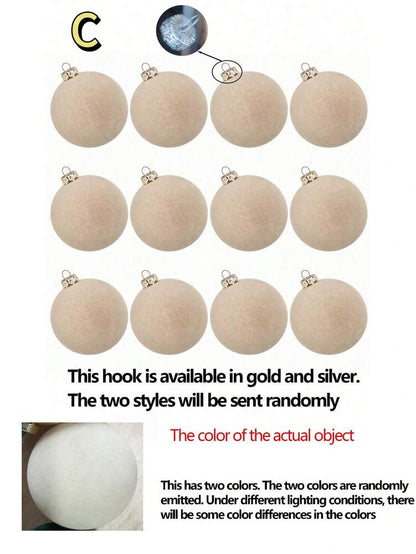 12pcs Velvet Flocked Christmas Decoration Balls, Drop-Proof Plastic Ornaments, Elegant Tree Baubles for Parties, Birthdays, or Holiday Photoshoots