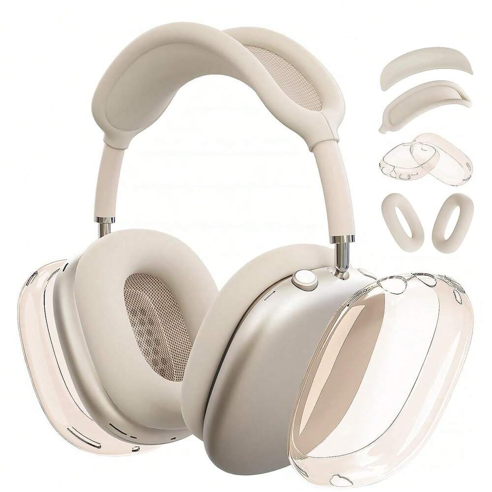 4-in-1 Clear Silicone Protective Set for AirPods Max, Transparent TPU Headband & Ear Cup Covers, Anti-Scratch Compatible with AirPods Max (USB-C)