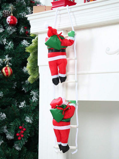 Santa Claus Climbing Rope Ornament, Cute Christmas Hanging Decoration for Fireplace, Window or Tree, Festive Holiday Home Decor