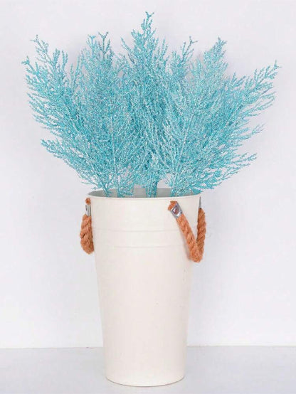 20pcs Glitter Cedar Pine Needles with Sequins, Artificial Blue and Pink Leaves for DIY Garlands, Wedding Bouquets, and Winter Holiday Home Decor