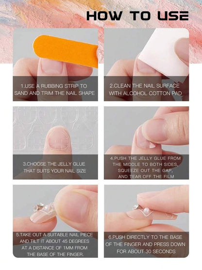 10pcs Sanrio Gothic Press On Nails, Almond Duckbill Square Shapes With Kitty Rhinestones And Zebra Pattern, Kawaii Dark French Nail Set