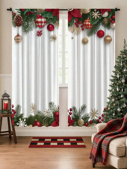 2-Piece Christmas Reindeer and Tree Blackout Curtain Set, Holiday Window Panels for Home Living Room or Bedroom Decor