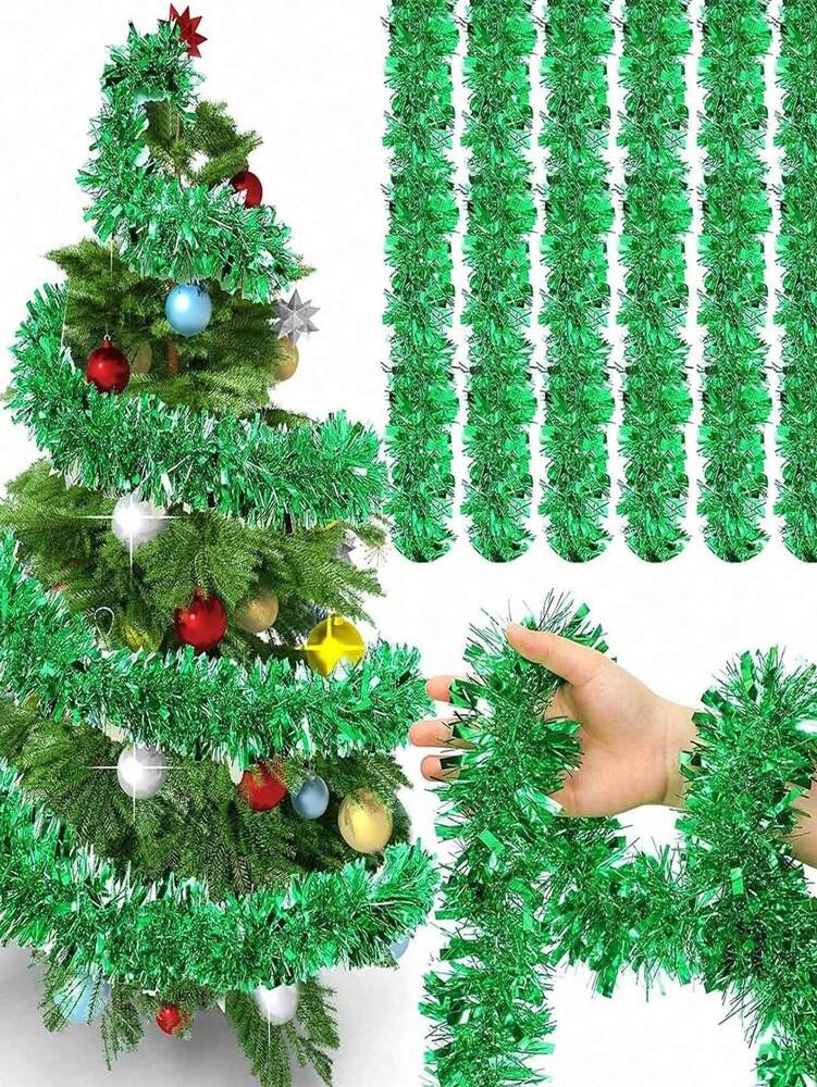 Metallic Tinsel Garland for Christmas, 1–2 Piece Shiny Glitter Streamer Decoration, Long Hanging Ornament for Trees, Parties, and Weddings