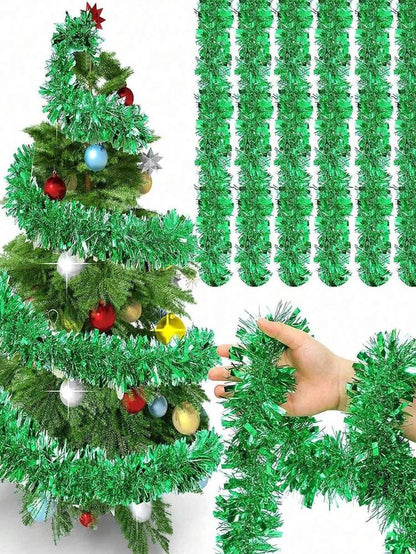 Metallic Tinsel Garland for Christmas, 1–2 Piece Shiny Glitter Streamer Decoration, Long Hanging Ornament for Trees, Parties, and Weddings