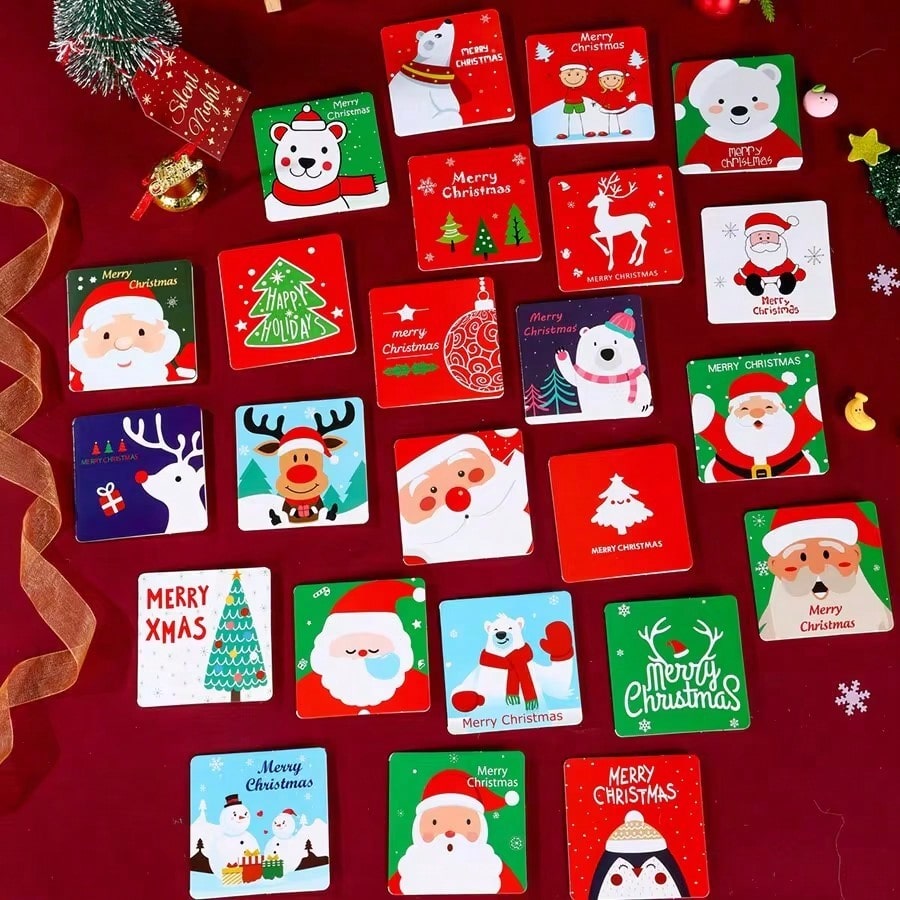 24pcs Mini Christmas Greeting Cards Set, Embossed Santa Claus Design with Envelopes, Perfect for Holiday Wishes, Gifts, and Festive Messages