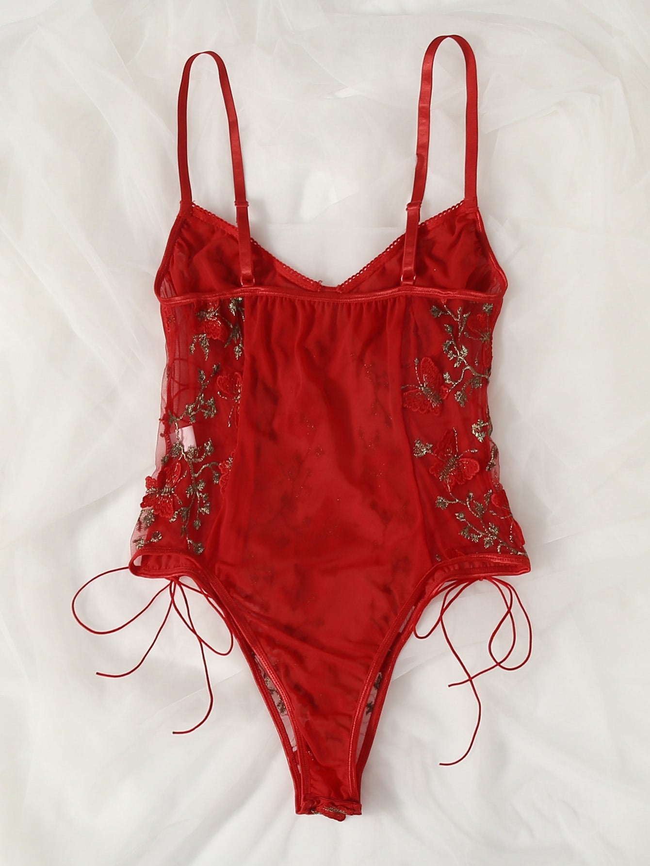 Butterfly Embroidered Mesh Teddy Bodysuit Lingerie