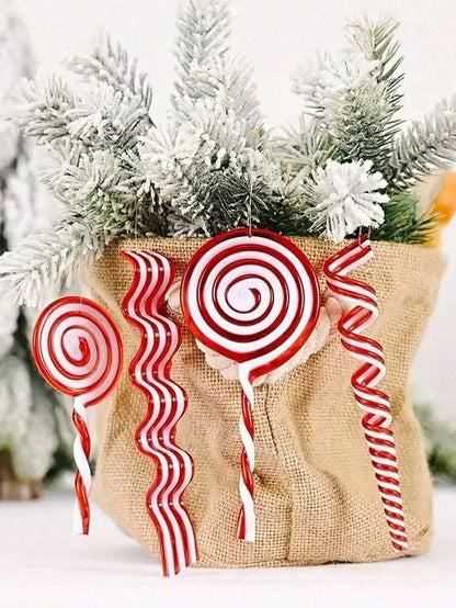 5pcs 5-Inch Christmas Candy Ornaments, Red and White Lollipop Decorations, Fun Hanging Props for Christmas Trees, Fireplaces, and Holiday Scenes