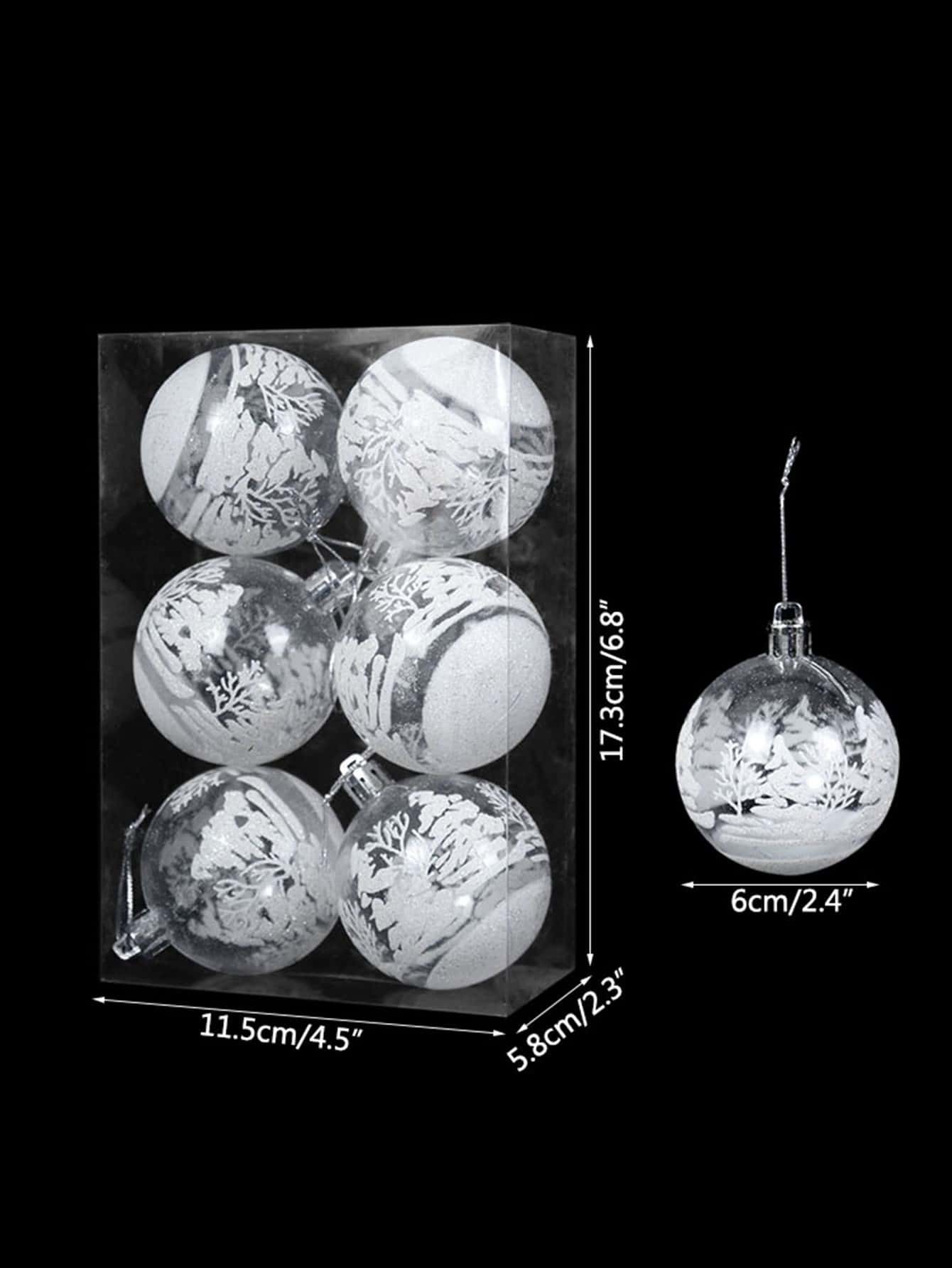 6pcs Transparent Snow Christmas Ball Ornaments, 6cm Clear Hanging Baubles for Xmas Trees, Elegant DIY Holiday Decorations and Gifts
