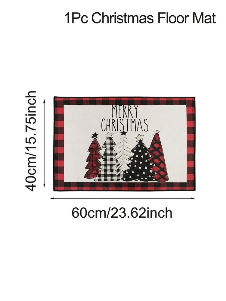 Merry Christmas Red Plaid Door Mat, Non-Slip Washable Entry Rug with Tree Print, Holiday Welcome Mat for Front Door or Home Decor