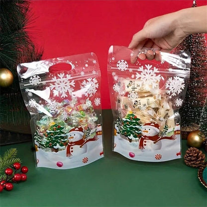 10/50/100pcs Christmas Candy Gift Bags, Transparent Snowflake Treat Bags for Cookies & Snacks, Holiday Packaging for Parties & Home Use