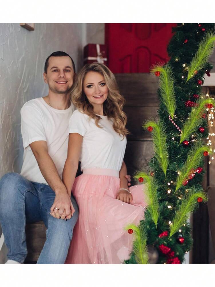 20pcs Christmas Elf Twig Set, Green & Red Artificial Branches with Flashing Orbs for DIY Christmas Tree Toppers, Garlands & Holiday Decor