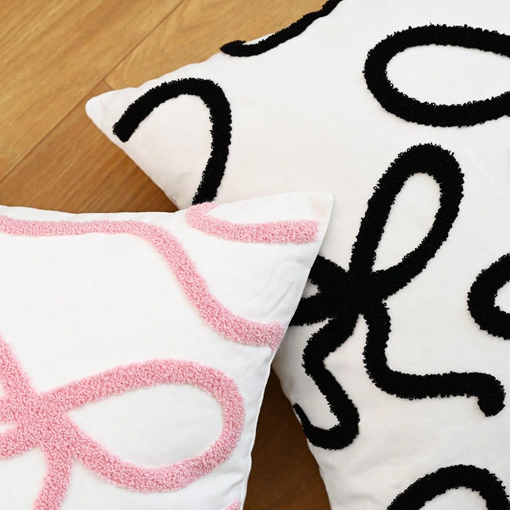 1pc 3D Bow Embroidered Pillow Cover, Cute Decorative Cushion Case for Sofa or Bedroom, Soft Girly Design Without Insert