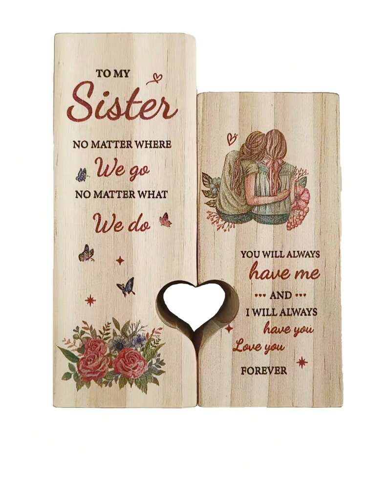Wooden Heart Candle Holder Gift for Sister, Elegant Birthday or Thanksgiving Remembrance Keepsake, Best Friend or Family Gift (Candles Not Included)