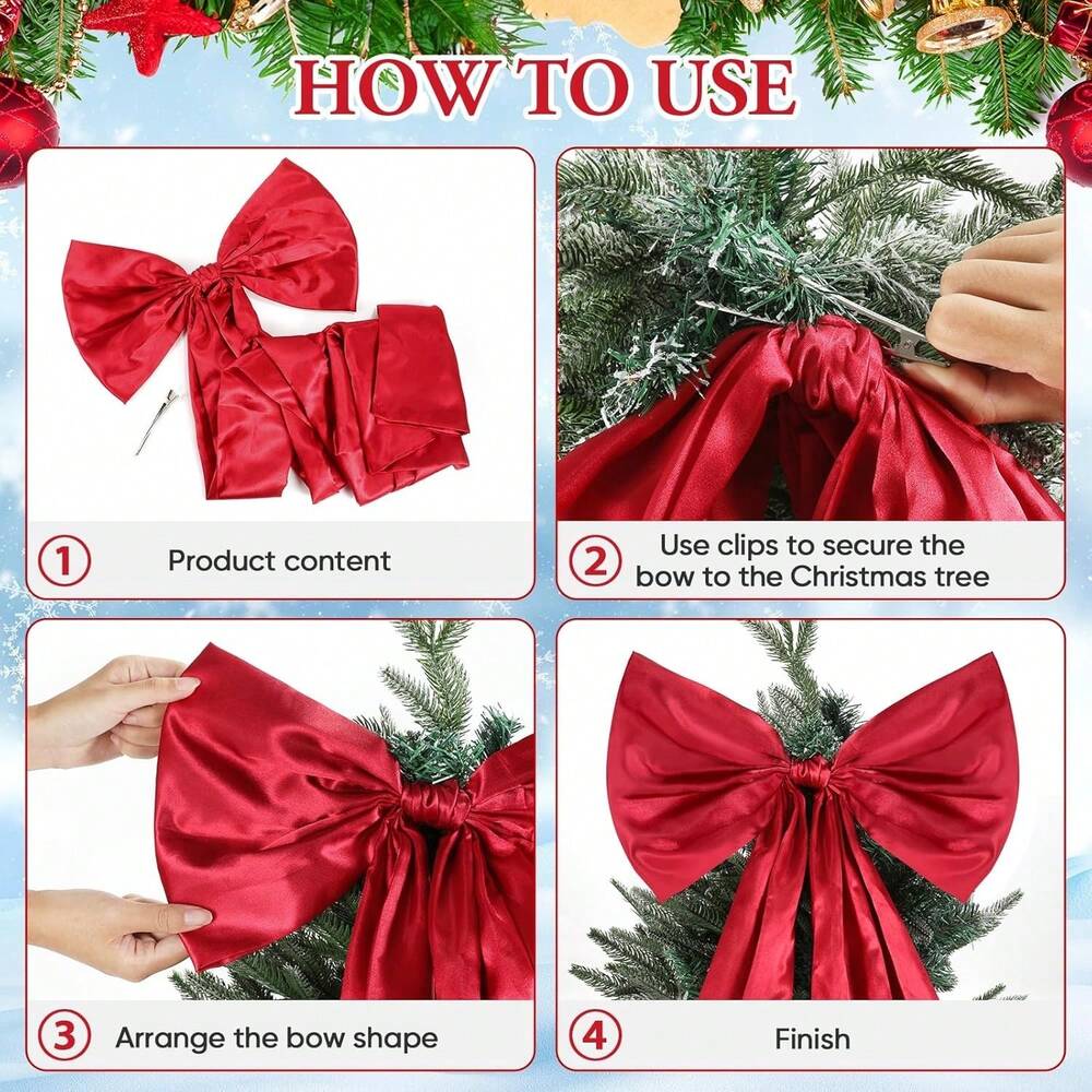 Large Wine Red Christmas Tree Topper Bow, Extra Satin Ribbon Decoration for Tree, Wreath & Wall, Elegant Holiday Home Decor