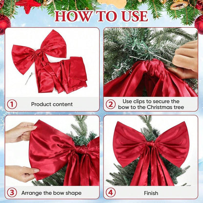 Large Wine Red Christmas Tree Topper Bow, Extra Satin Ribbon Decoration for Tree, Wreath & Wall, Elegant Holiday Home Decor