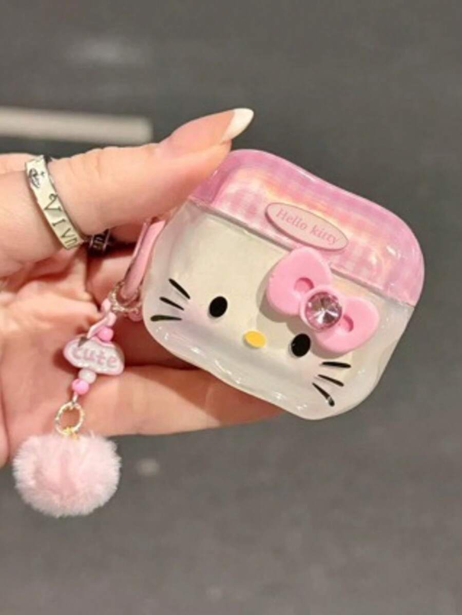 1pc Cartoon Kitty Bluetooth Earbud Case, Cute 3D Heart & Butterfly Protective Cover Compatible with AirPods 1/2/3/Pro, Drop-Resistant Pink Design