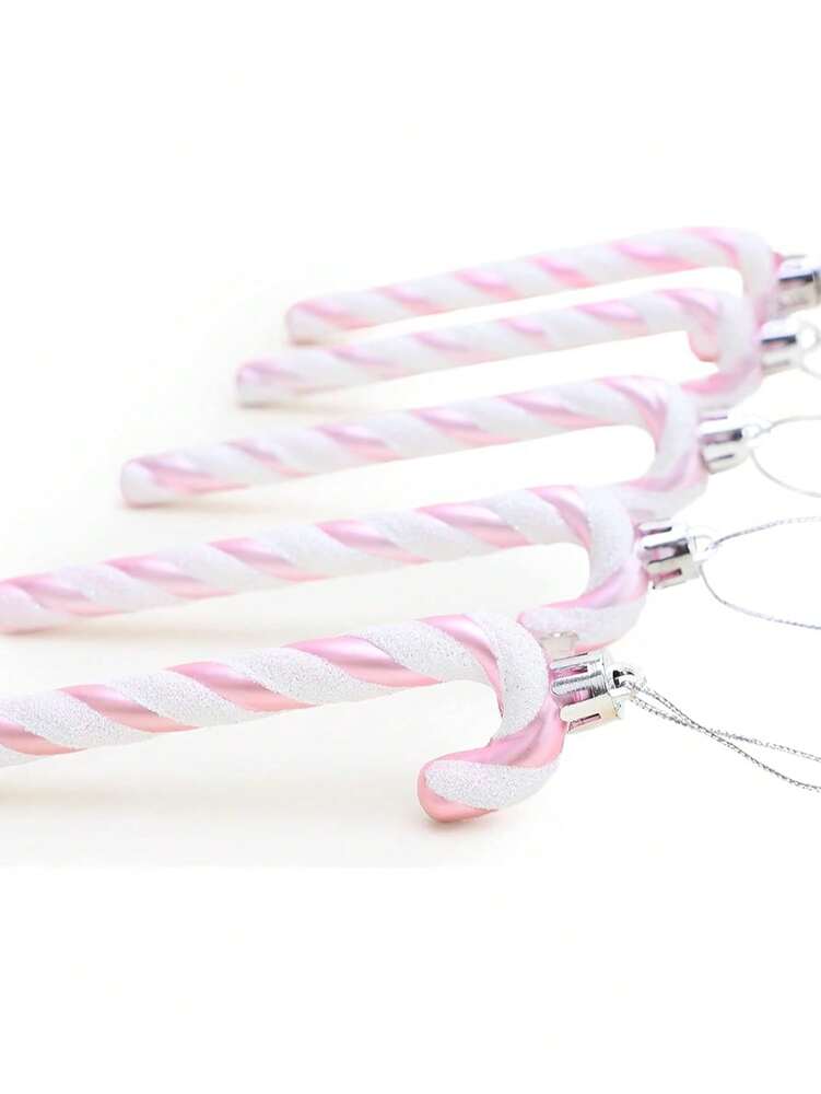 12pcs Pink Glitter Candy Cane Christmas Ornaments, 5.5" Plastic Hanging Decorations for Christmas Trees & Holiday Displays