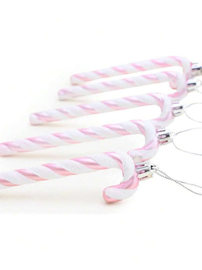 12pcs Pink Glitter Candy Cane Christmas Ornaments, 5.5" Plastic Hanging Decorations for Christmas Trees & Holiday Displays