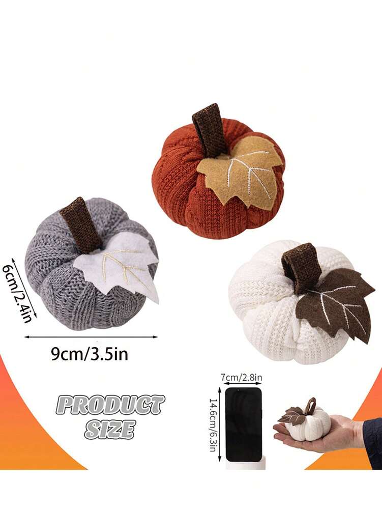 Knitted Orange Pumpkin Hanging Decoration, 1/3pcs Thanksgiving Harvest Ornaments for Home, Table, or Party Displays, Autumn and Fall Festival Decor