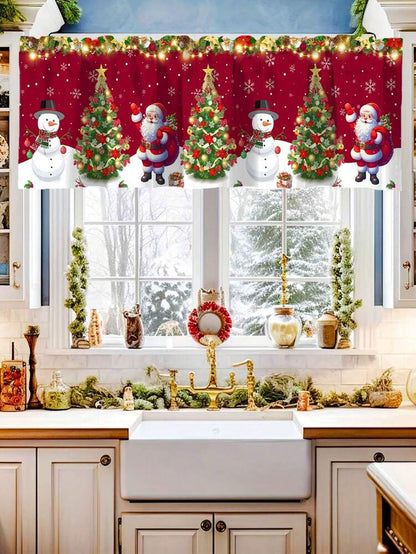 Santa Claus & Snowman Christmas Curtain Valance, 1–2 Piece Polyester Window Decor with Rod Pocket for Kitchen, Living Room or Bedroom