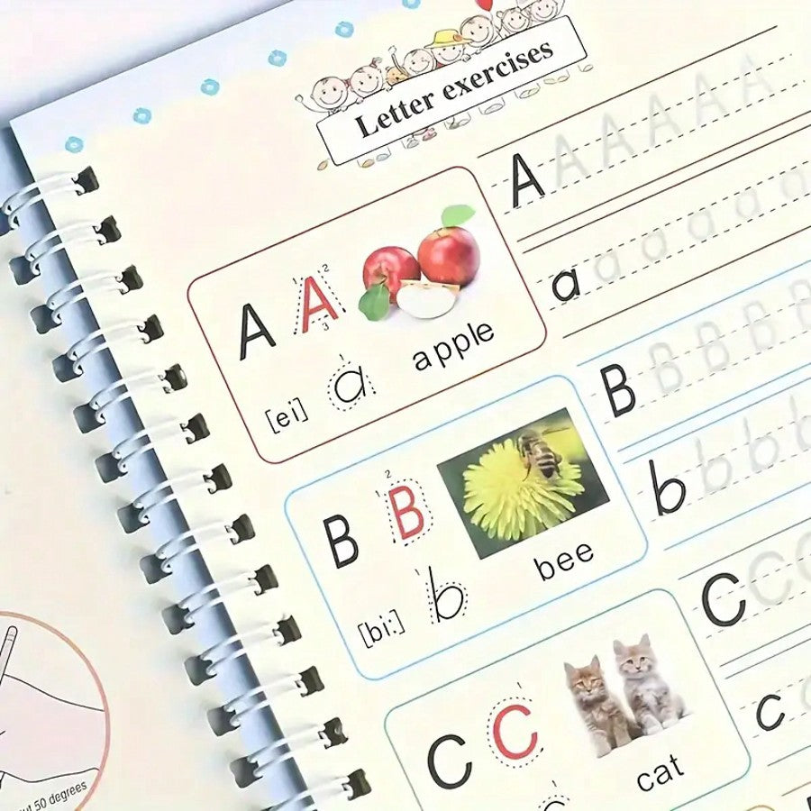 4pcs Magical Reusable Handwriting Workbooks, Magic Calligraphy Copybook Set with Pen and Refills, Fun Tracing Practice Books for Preschool Writing