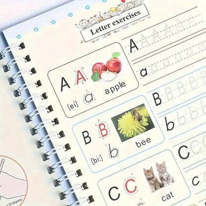 4pcs Magical Reusable Handwriting Workbooks, Magic Calligraphy Copybook Set with Pen and Refills, Fun Tracing Practice Books for Preschool Writing