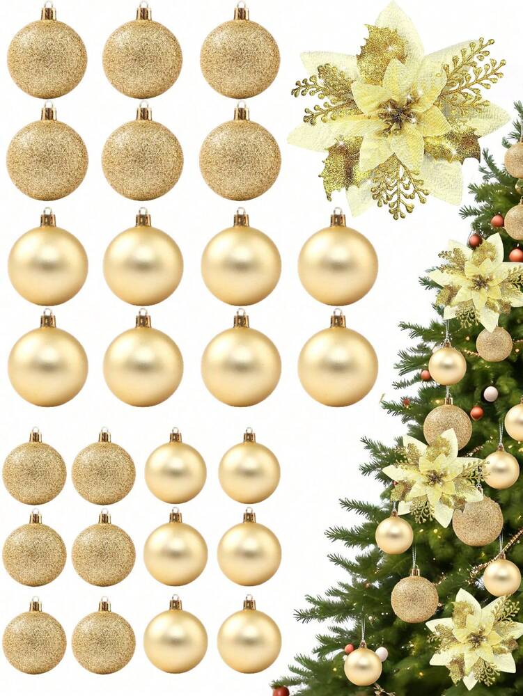 44-Piece Christmas Ball Ornament Set, Shatterproof Hanging Baubles for Christmas Tree, Wedding or Office Decor, Multi-Size Holiday Decorations