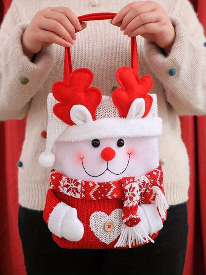Christmas Gift Tote Bag with Santa, Snowman & Reindeer Design, Candy & Treat Bag with Flap Cap