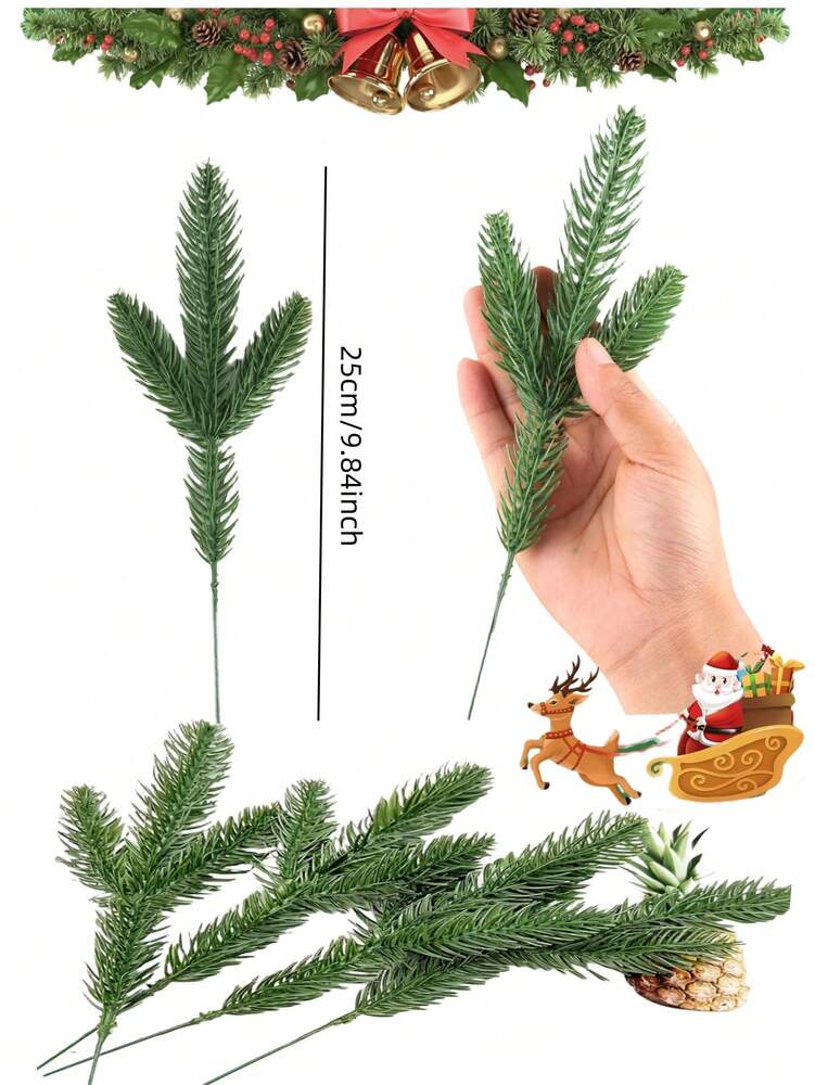 50pcs Artificial Pine Branches, Flexible Green Needles for Christmas Crafts, Tree Fillers, Fireplace Decor, Wreaths, and Gift Packaging