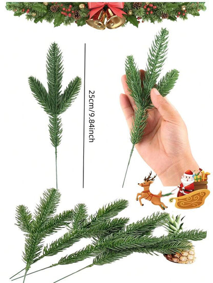 50pcs Artificial Pine Branches, Flexible Green Needles for Christmas Crafts, Tree Fillers, Fireplace Decor, Wreaths, and Gift Packaging
