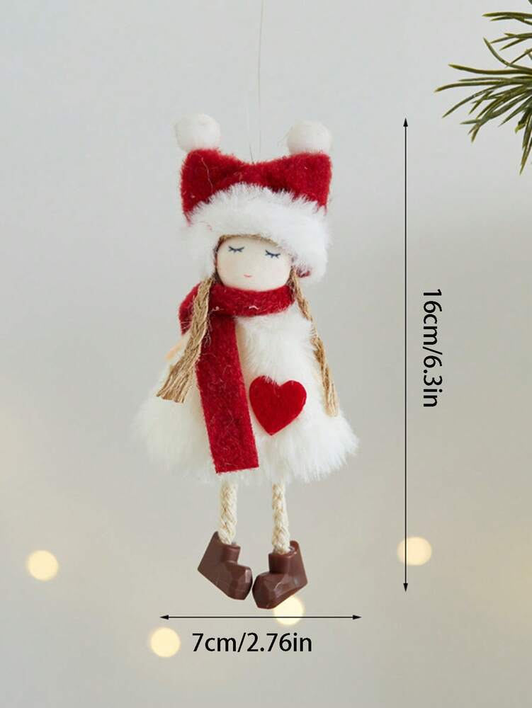 Christmas Girl Hanging Ornament, Soft Fabric Pendant with Santa Hat & Snowflakes, Cute Christmas Tree Decoration for Holiday Home Decor