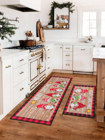 2pcs Merry Christmas Doormat Set, Gnome and Snowflake Design, Non-Slip Washable Floor Mats for Kitchen, Entryway, or Holiday Home Decoration 2026